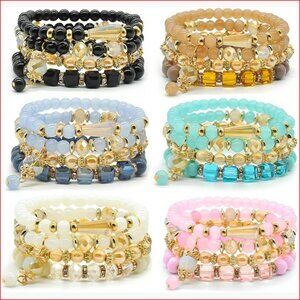 Stretch Bracelets Stackable Set Handmade Bead Bohemian Jewelry